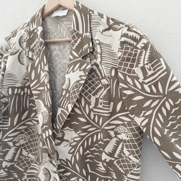 Esprit Linen Blazer Jacket Vintage Italy Fisherman Tropical Safari Green M - Picture 8 of 12